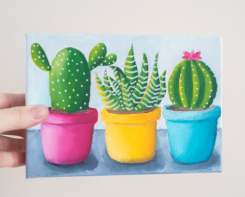 Bright Cactus Trio - 7x5 Oil Painting - april bern art & photography