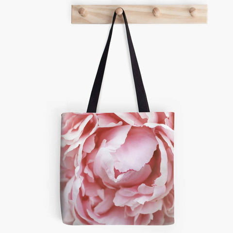 Ready to Ship - 16x16 Pink Peony Photo Canvas Tote Bag