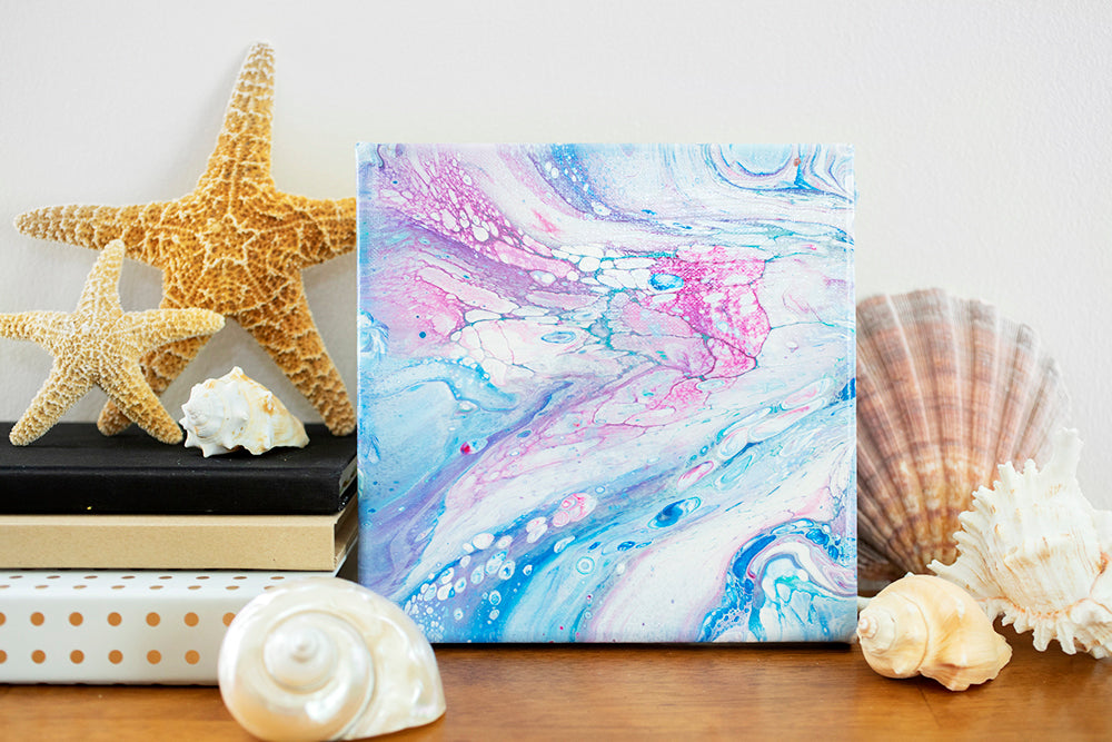 Acrylic Pour Painting, Abstract Art Canvas 11x14 beach Flower 