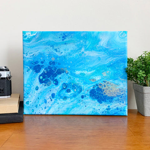 Original Acrylic Pour Painting- 8x10 Blue Ocean Waters