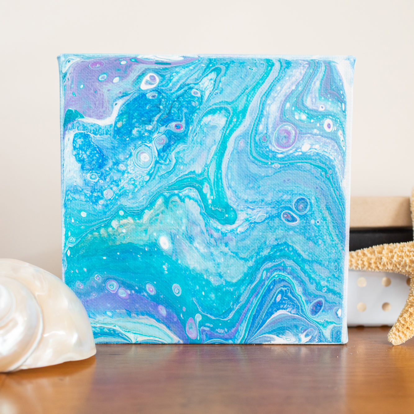 Under Water - Acrylic Pour & Resin on 6 x 6 canvas