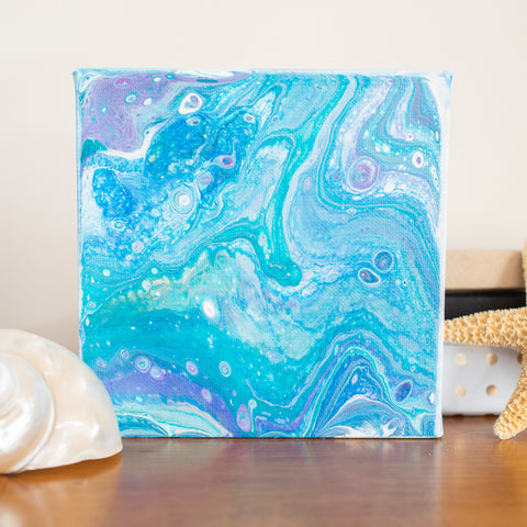 Ocean Tides Blue Abstract Art - 6x6 Acrylic Painting - april bern photography