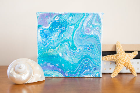 Ocean Tides Blue Abstract Art - 6x6 Acrylic Painting - april bern photography