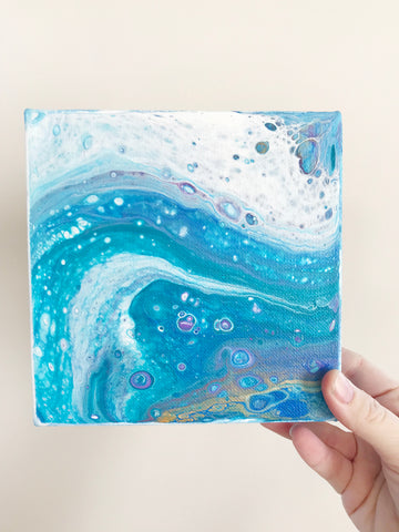 Ocean Waves Blue Abstract Art - 6x6 Acrylic Painting - april bern photography