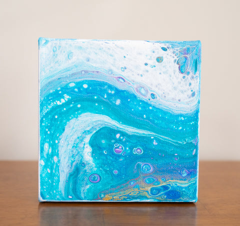 Ocean Waves Blue Abstract Art - 6x6 Acrylic Painting - april bern photography