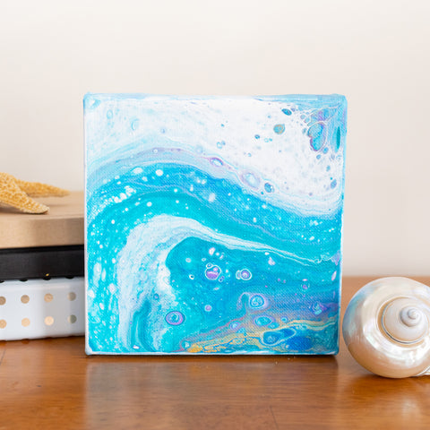 Ocean Waves Blue Abstract Art - 6x6 Acrylic Painting