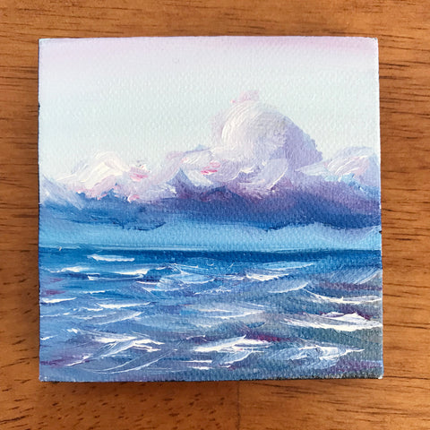 Stormy Ocean Small Seascape Original Oil Painting - 3x3 Tiny Art - april bern photography