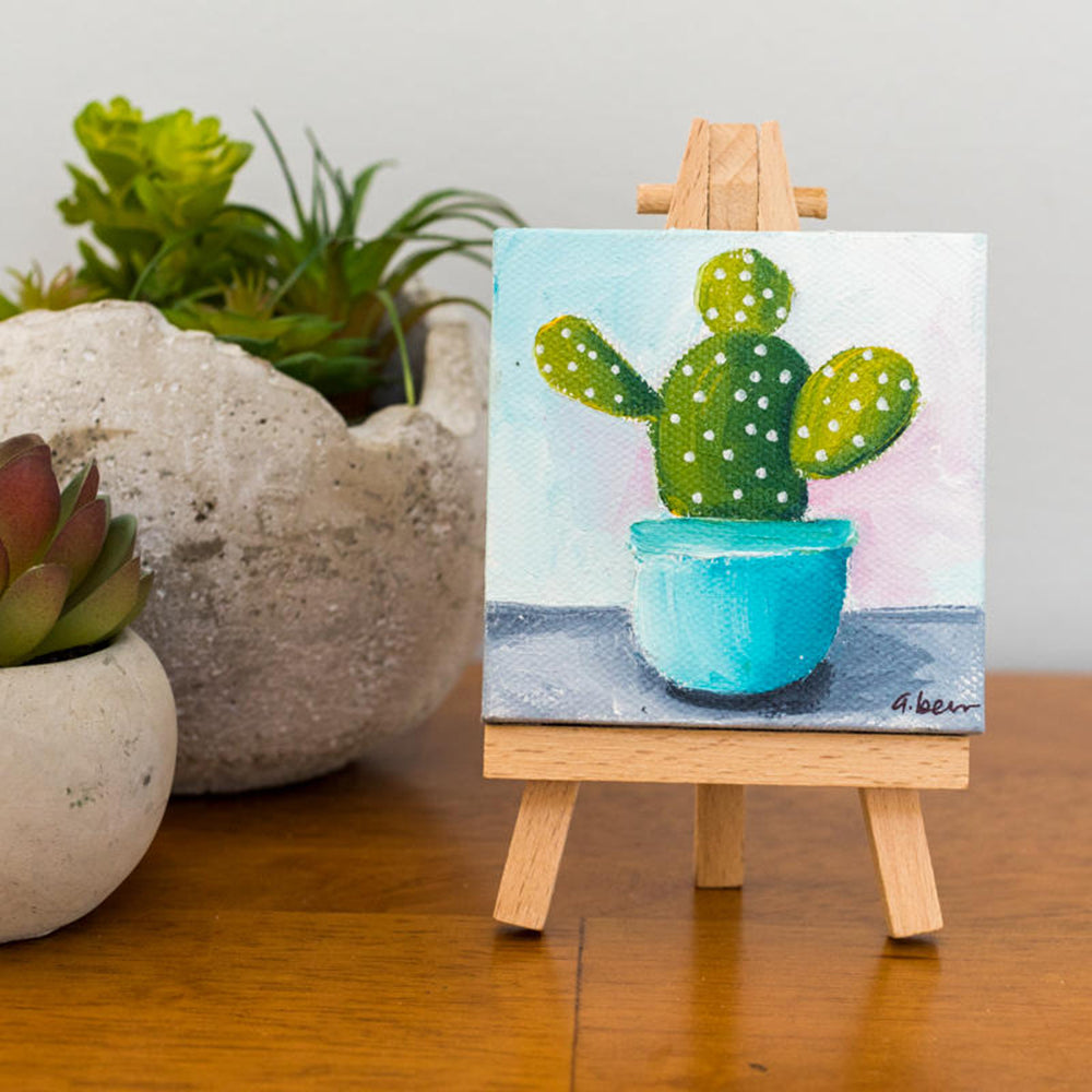 Tiny Cactus Painting - 3x3 Original Oil Painting - april bern art & photography