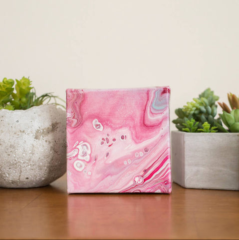 Small Pink Agate Painting - 4x4 Abstract Art