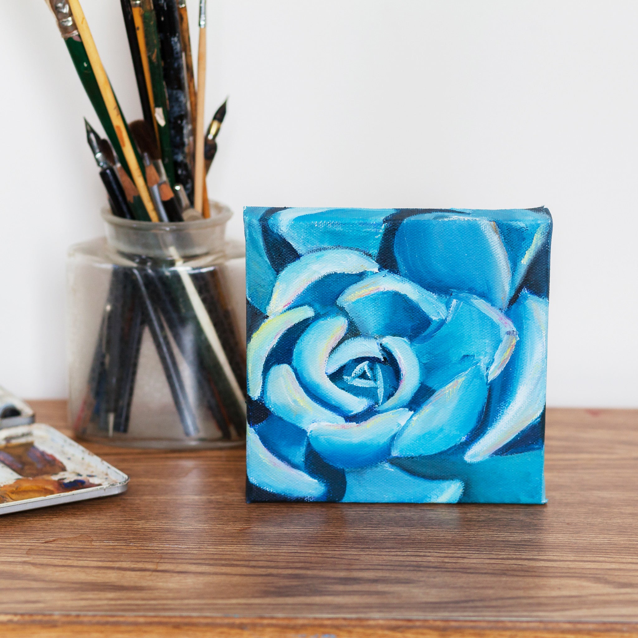 succulent oil painting Abstract Leaves Original Oil Painting – april bern art & photography