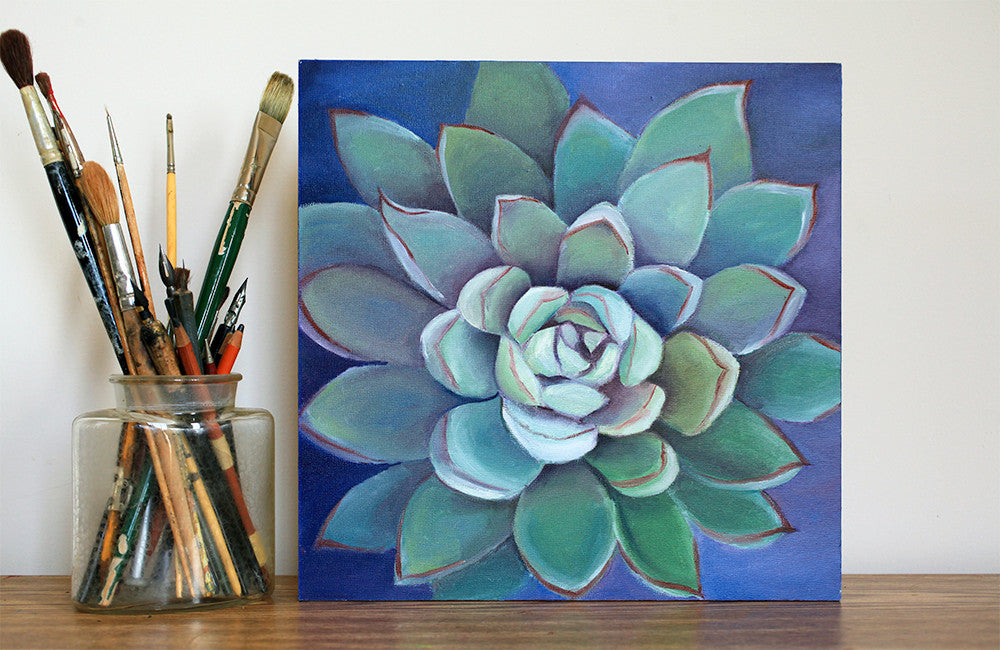 succulent paintings on canvas Succulent 12x12 Original Oil Painting, Southwest Decor – april bern art & photography