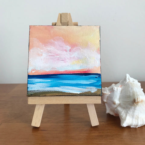 Ocean Sunrise Original Acrylic Painting - 3x3 Tiny Art - april bern photography