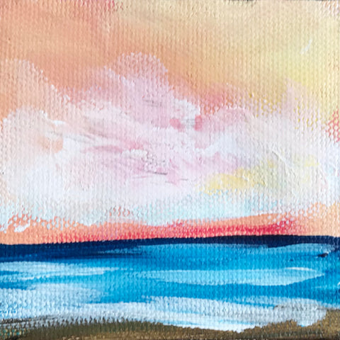 Ocean Sunrise Original Acrylic Painting - 3x3 Tiny Art - april bern photography