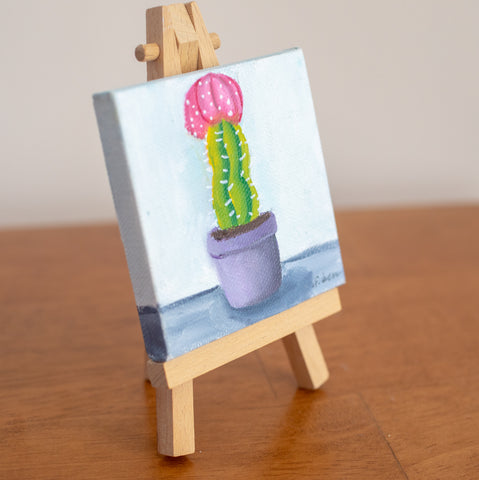 Tiny Cactus Original Oil Painting  - 3x3 Original Oil Painting - april bern photography